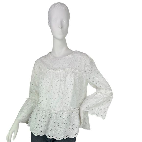 Vineyard Vines White Island Eyelet Tiered Peplum Top 3/4 Sleeves Size Small - Picture 1 of 9